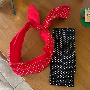 NWOT Red and Black Polka Dot Headbands with wire inside for bending and shaping.